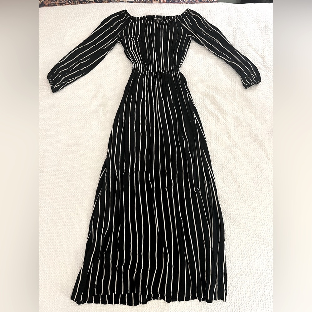 Black and White Stripe Off the Shoulder Billabong Maxi Dress Size S